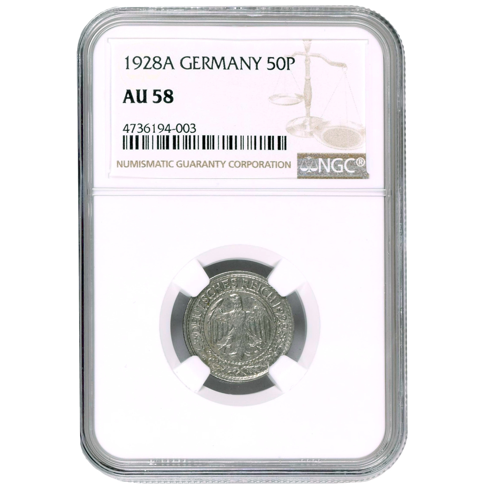 Germany 50 Reichspfennig 1928a (mintmark Berlin) Ngc Au58 Km #49