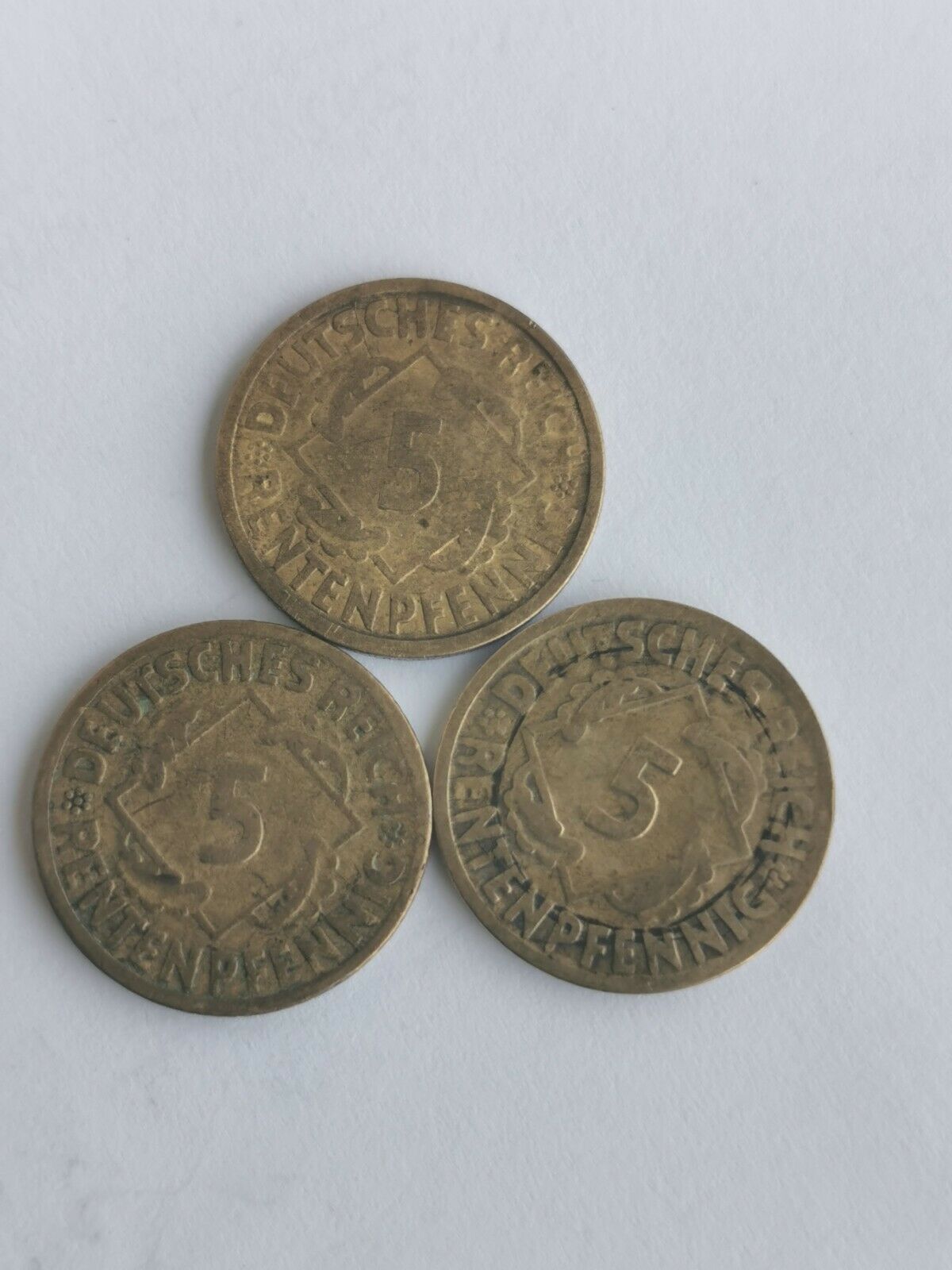 Germany 5 Pfennig Lot, 1924 A-d-f, 3 Coins
